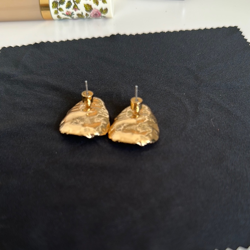 Gold Textured Stud Earrings - Picture 3 of 5